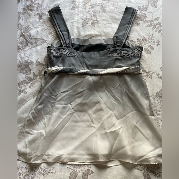 Y2K Beaded Silk Ombré Grey Babydoll Top 6 Medium Fairycore Feminine Dainty Boho - Picture 3 of 8